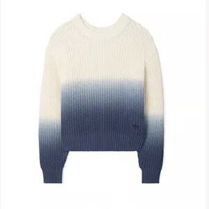 Tory Burch Cotton Ribbed Dip Dye Sweater Tory Navy Women's Size S